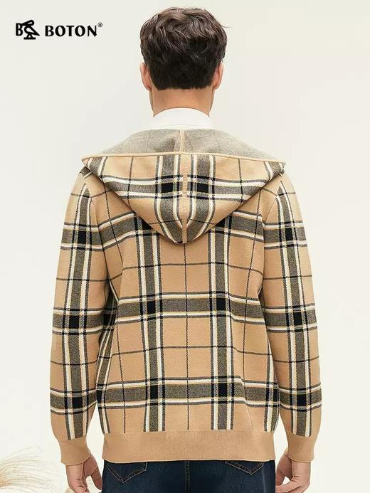 波顿秋冬季卡其蓝格子毛衣卫衣男士连帽高端针织休闲上衣 商品图2