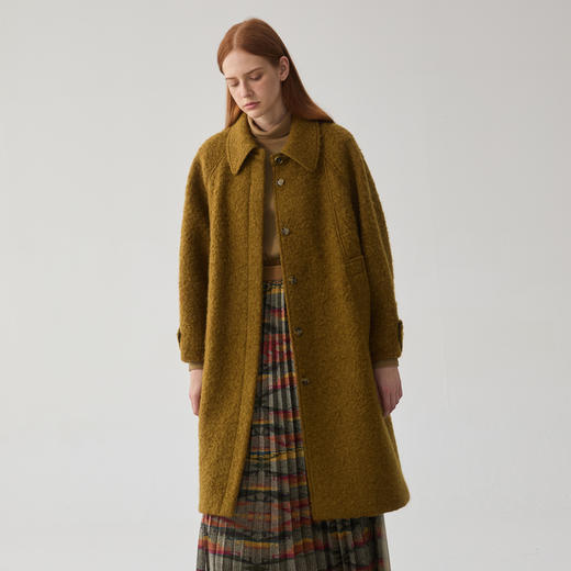 谜底翻领毛呢大衣女2024冬新品复古风金棕色大廓形呢子244MD1517 商品图1