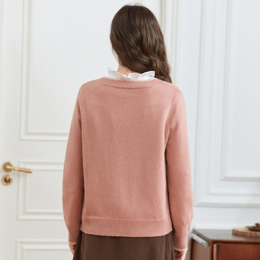 Famecoco圆领绣花蝴蝶结毛衣开衫温柔宽松外套女冬FAB8DE044 商品图2