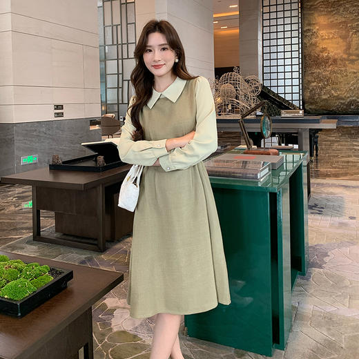 奢姿2024年秋冬新款大码女装撞色优雅裙子胖妹妹减龄气质连衣裙9943891200 商品图0