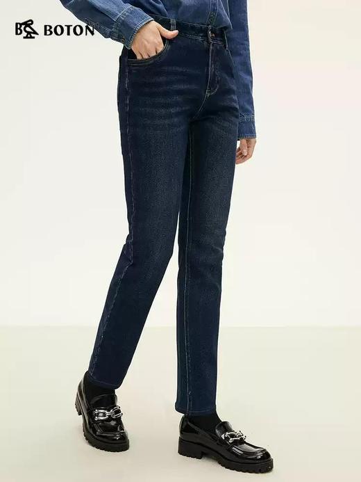 波顿秋冬季女士直筒深蓝色牛仔裤高端修身弹力美式裤子 商品图1