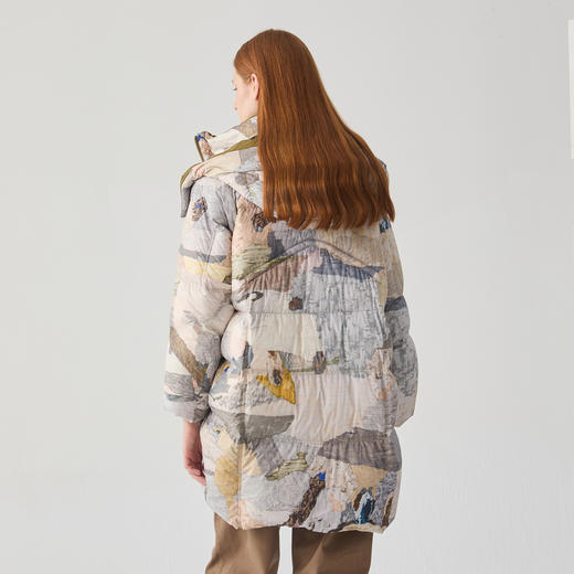 谜底两面穿羽绒服女2024冬款复古连帽宽松中长款鸭绒服244MY1527 商品图2