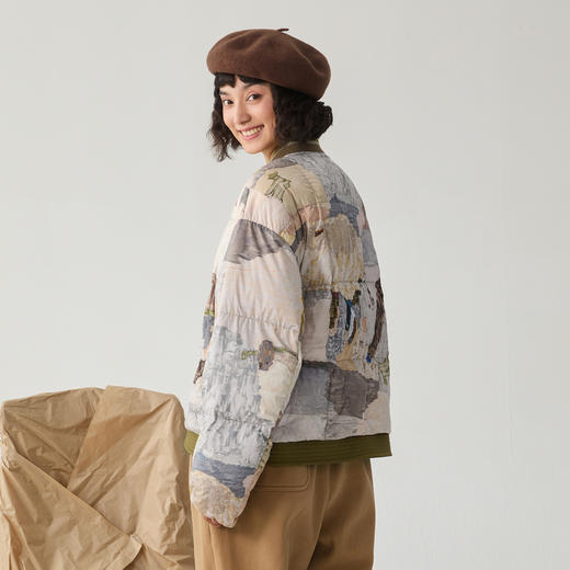 谜底双面穿羽绒服女2024冬季新品复古风花色短款鸭绒服244MY1507 商品图2