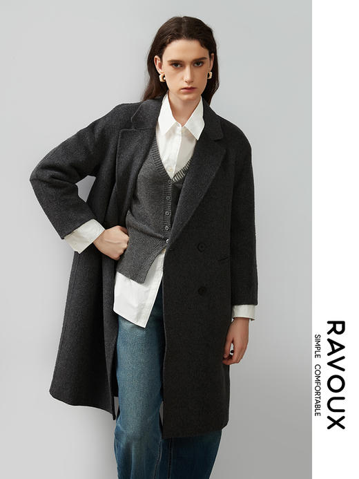 264269913净色中长双排扣大衣 商品图4