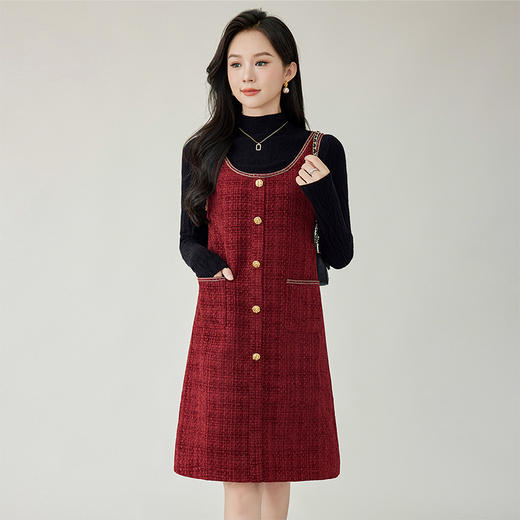 奢姿2025秋冬季新款大码女装复古方领裙子胖妹妹小香风背心连衣裙9944855176（只有背心连衣裙不包含打底衣）） 商品图0