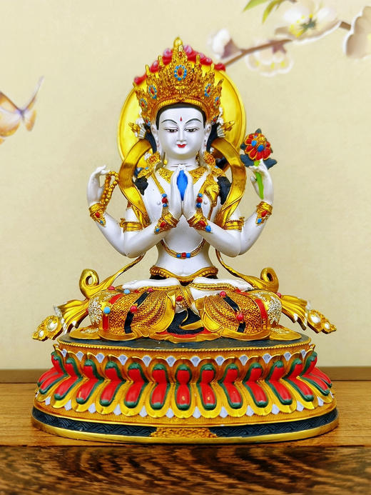 彩绘四臂观音摆件（高15cm） 商品图1