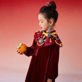 年衣童装女童连衣裙冬装儿童A字裙宝宝丝绒云肩公主裙演出服礼服（送艺术家帽子）