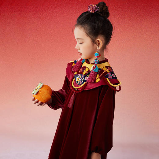 年衣童装女童连衣裙冬装儿童A字裙宝宝丝绒云肩公主裙演出服礼服（送艺术家帽子） 商品图0