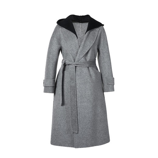 HeyDress双面羊毛大衣女秋冬复古连帽可拆卸加厚气质灰色毛呢外套 商品图4