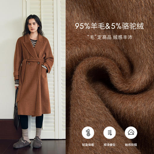 HeyDress双面羊毛大衣女秋冬复古连帽可拆卸加厚气质灰色毛呢外套 商品图2