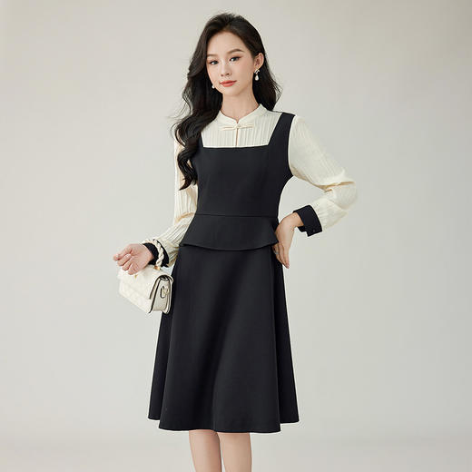 奢姿大码女装2024秋季立领气质裙子胖妹妹拼接假两件时尚连衣裙9943826641 商品图2