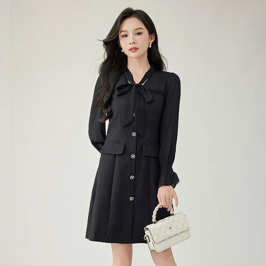 奢姿2024年秋季新款大码女装拼接系带裙子胖妹妹法式气质连衣裙3243803296 商品图1