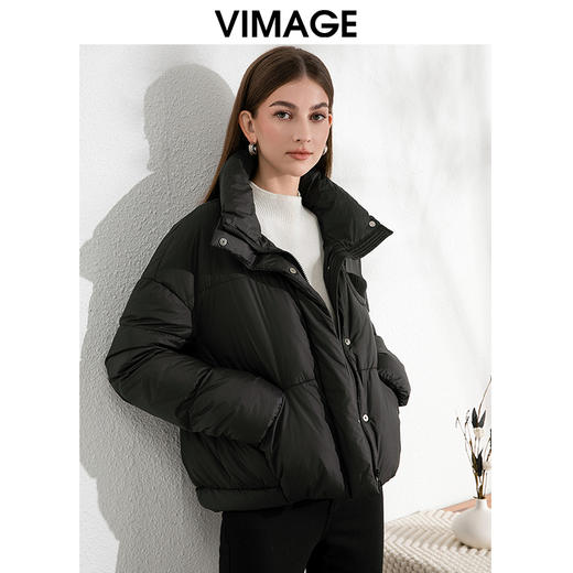 VIMAGE纬漫纪保暖防风立领直筒显瘦黑色短款羽绒服冬季新VD2411315 商品图2