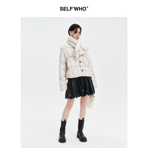 SELFWHO白鸭绒可拆卸羽绒围巾短款羽绒服女2024冬宽松保暖外套 商品图3