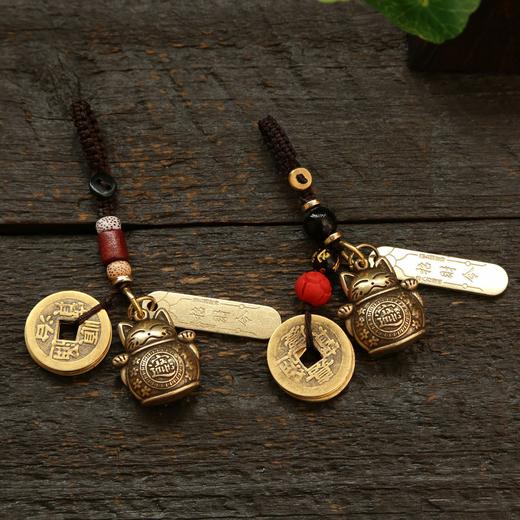「9.9元包邮！黄铜招财猫挂件」招财令五帝钱钥匙扣挂件 星月菩提绳男女包包挂饰吊坠时尚饰品 商品图1
