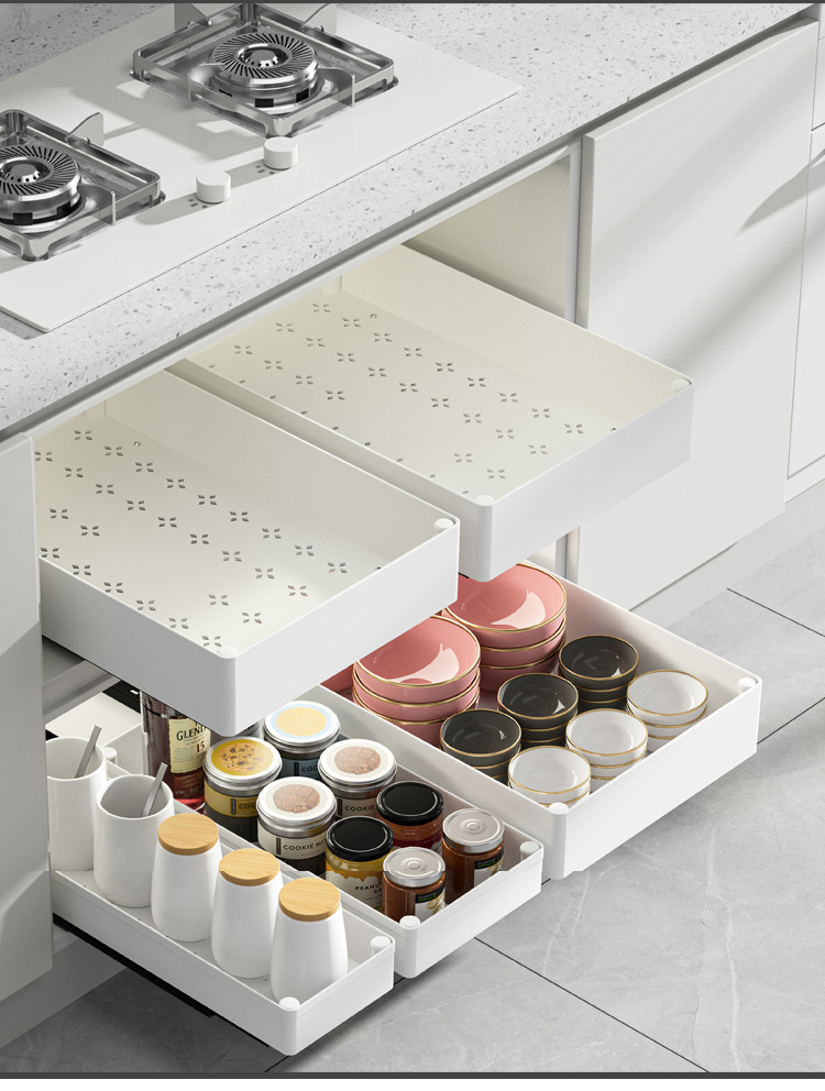 多功能调料碗碟抽屉橱柜抽拉置物架 厨房基柜收纳架