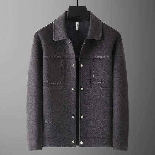 【羊毛】【新款DDT】大依优型大码男装翻领休闲羊毛双面呢毛呢外套拉链夹克外套上衣男士 商品图9