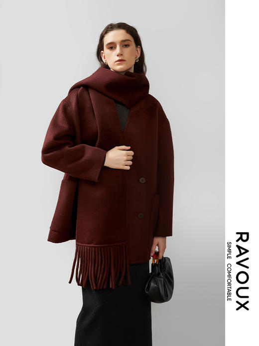 264269920流苏围巾中长款大衣 商品图0