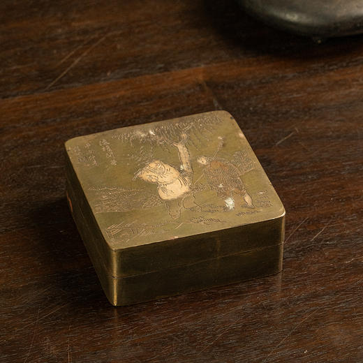 民国 铜錾刻渔樵问答墨盒 商品图1
