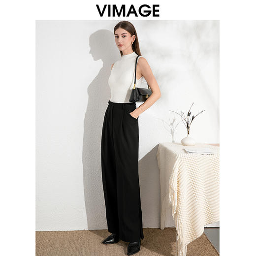 VIMAGE纬漫纪气质小立领无袖修身百搭纯色针织背心秋季新款VC2401308 商品图6