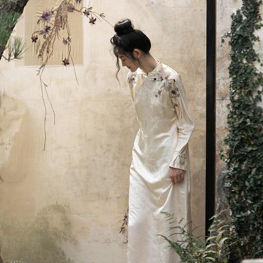 牧衣游原创 手绣炒色真丝混纺连衣裙女文艺复古中式长裙 梦中作 商品图0