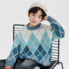 【柔软舒适面料，精致菱形线条，时尚设计，让孩子穿出自信！】秋冬男童菱形格毛衣 秋冬新款中大童韩版 休闲洋气圆领针织衫潮-QQ 商品缩略图3