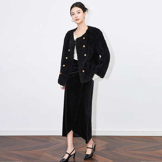 【高货wl】全新升级【铂金会员395/天猫529/差价134】(10323) 洛诗琳冬季新款时尚优雅风圆领双排扣软糯保暖羊羔毛外套 商品图4