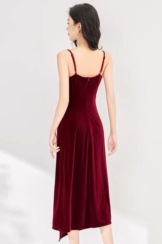 SIA SAYLOR 高级性感红色丝绒吊带连衣裙 19113 商品图3