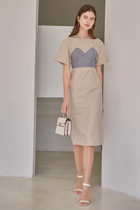 DAMO WANG/王大墨 拼色胸衣式收腰连衣裙 14088