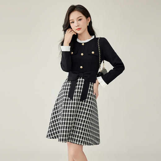 奢姿2024年秋冬新款大码女装甜美减龄裙子胖妹妹拼接格纹连衣裙9944855178 商品图3