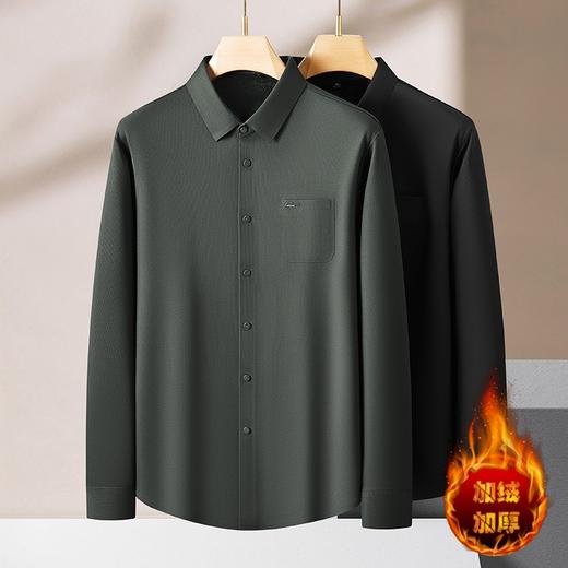 【加绒】【新款DPF】大依优型大码弹力加绒长袖衬衫男装加肥加大体恤大号上衣胖子休闲商务 商品图1