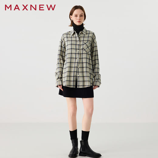 【衬衫】廓形格纹长袖衬衫1N4222305 商品图4