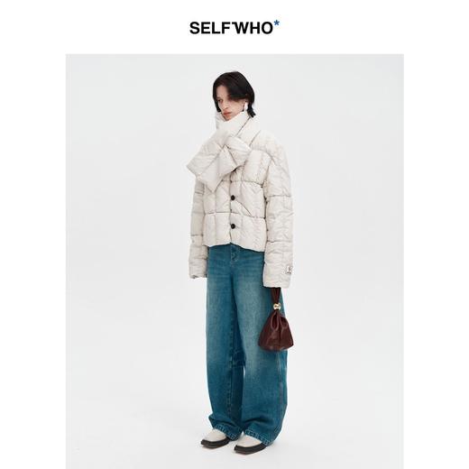SELFWHO白鸭绒可拆卸羽绒围巾短款羽绒服女2024冬宽松保暖外套 商品图2