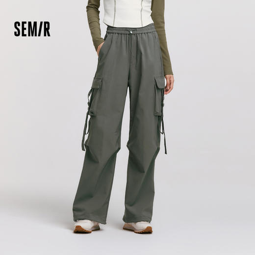森马休闲裤女阔腿工装裤质感时尚高街女生冬季酷飒风降落伞裤盐系 商品图1