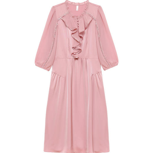 粉色垂感连衣裙春秋季款长袖A字裙 QYM-HL-24NF05-Y 商品图4