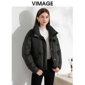 VIMAGE纬漫纪保暖防风立领直筒显瘦黑色短款羽绒服冬季新VD2411315