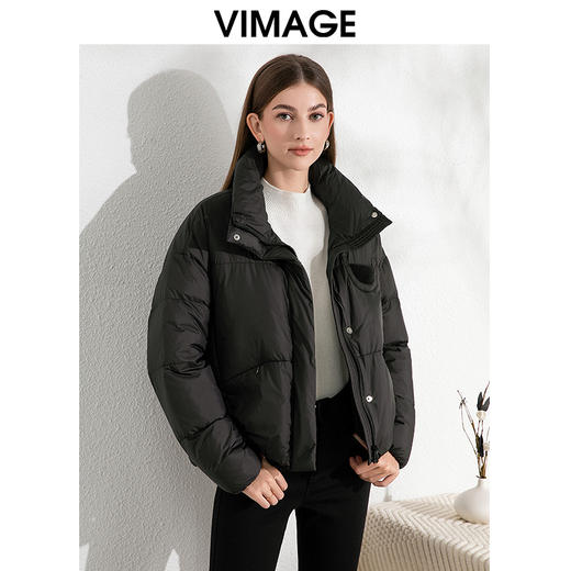 VIMAGE纬漫纪保暖防风立领直筒显瘦黑色短款羽绒服冬季新VD2411315 商品图0