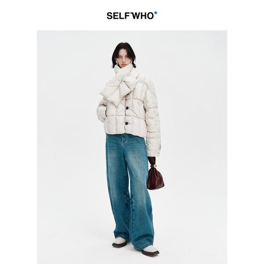 SELFWHO白鸭绒可拆卸羽绒围巾短款羽绒服女2024冬宽松保暖外套 商品图1