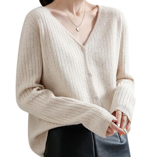 【99/2件】【秋冬新品】羊毛混纺针织开衫 女士V领气质长袖短款外穿针织开衫 商品图4