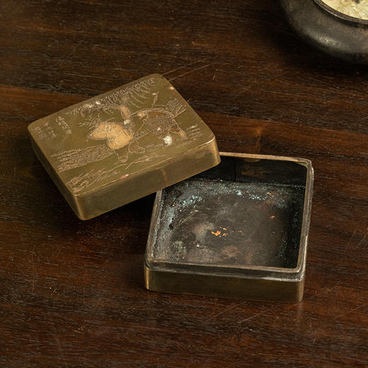 民国 铜錾刻渔樵问答墨盒 商品图2