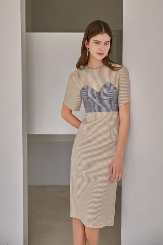 DAMO WANG/王大墨 拼色胸衣式收腰连衣裙 14088 商品图4