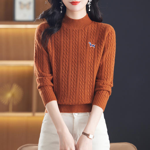 CC-101-81133短款女士毛衣新款2024秋冬厚款刺绣半高领宽松遮肚上衣内搭打底衫 商品图0