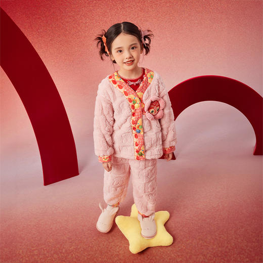 蛇么都旺年衣童装儿童家居服套装2025冬新款男女童睡衣本命年红色保暖套装 商品图6