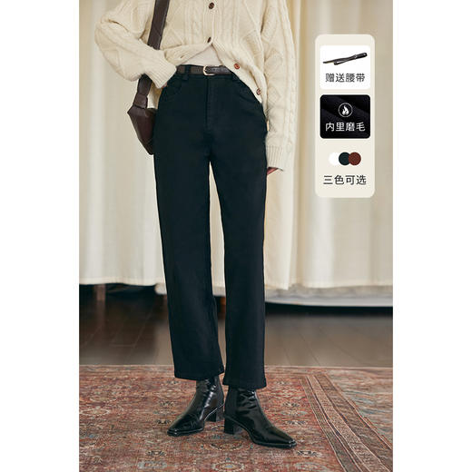 HeyDress法式直筒牛仔裤女秋冬加厚磨毛法棍裤宽松高腰黑色裤子 商品图0