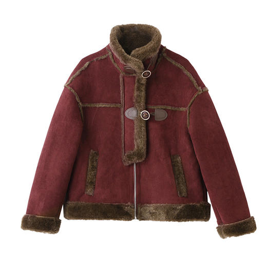 HR YWY8980时尚高级感皮毛一体加厚麂皮绒棉服羊羔毛外套 商品图4