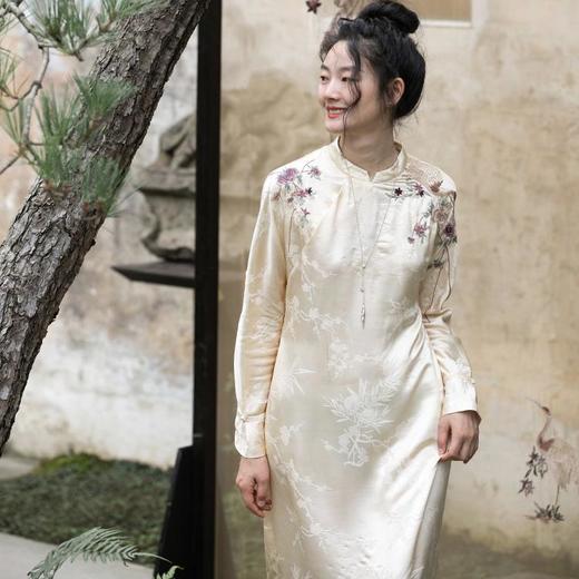 牧衣游原创 手绣炒色真丝混纺连衣裙女文艺复古中式长裙 梦中作 商品图1
