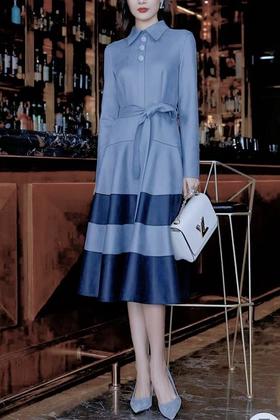 Le Malene 优雅气质麂皮绒撞色连衣裙 19137