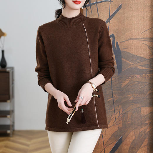 CC-101-3335中长款打底毛衣女遮屁股2024秋冬新款新中式盘扣半高领针织衫 商品图3