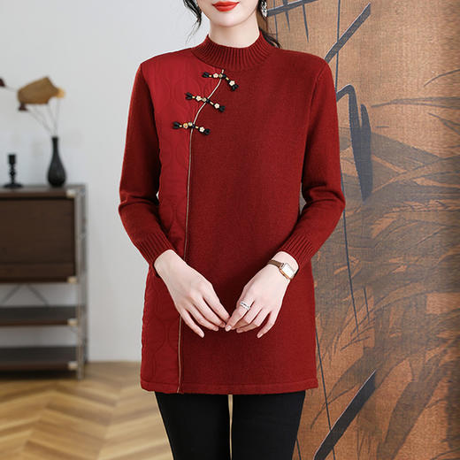 CC-101-3333冬季女装厚棉服拼接针织衫裙子中长款春秋半高领打底衫套头毛衣女 商品图3