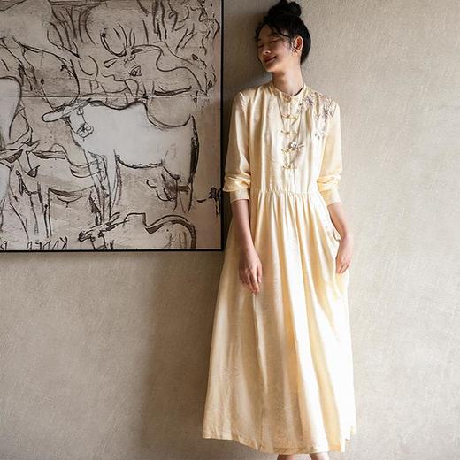 牧衣游原创 炒色手工刺绣丝棉提花连衣裙新款质朴宽松长裙 浅水 商品图1